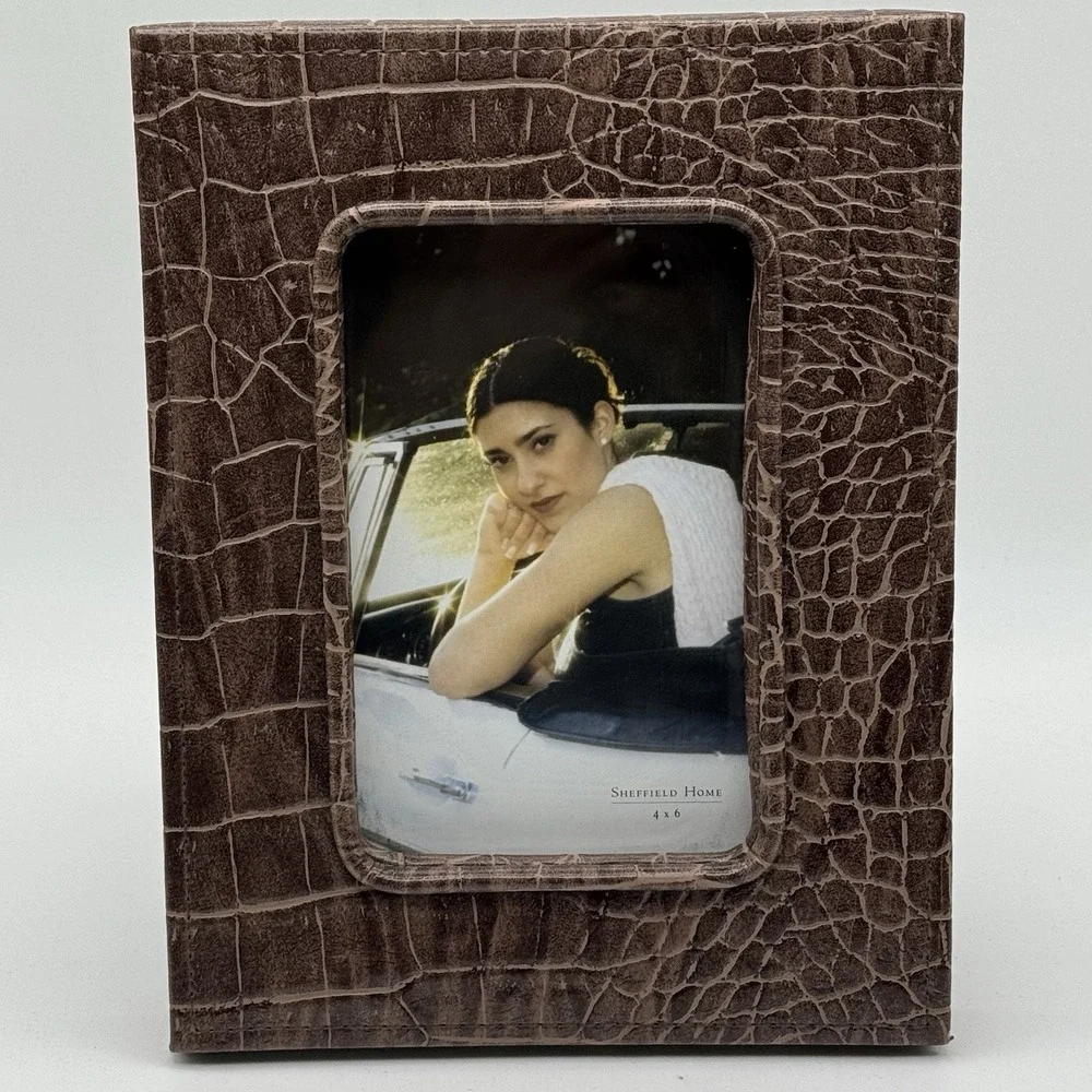 Sheffield Home Brown Croc Embossed Faux Leather 4x6 Picture Photo Frame